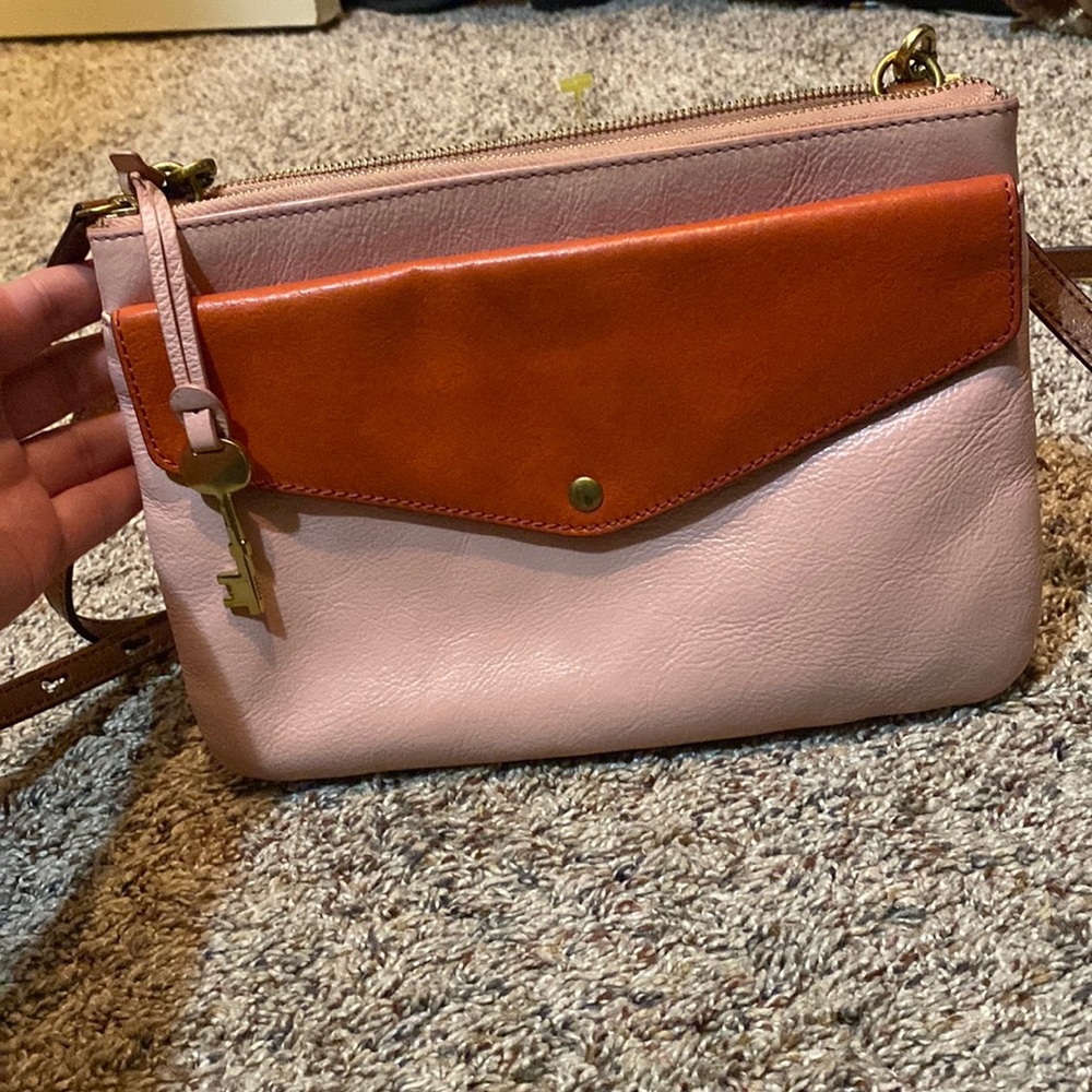 Fossil Flap Pink Orange Crossbody Women Bag